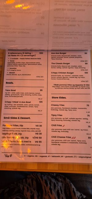 Menu at Tipsy in Aarhus