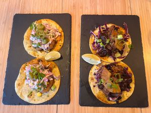 “shrimp” tacos and jackfruit tacos (2024)  at Tipsy in Aarhus