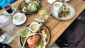 Main dishes: burger, wrap and teishoku at Modernark in Kobe