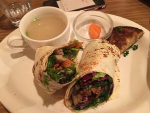 Gluten-free veggie wrap (half-eaten!)  at Modernark in Kobe