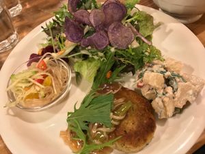 Small portion vegan set meal with small soup ..expensive for small size but yum at Modernark in Kobe