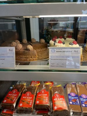 Lemon cake with peanuts  and chocolate cake (both vegan)  at Fit Cake Olsztyn in Jonkowo