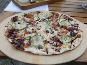 Vegan Flammkuchen  at Hafen Kaffee in Husum