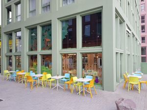 outside sitting at Velicious Burger in Strasbourg