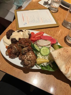 Veggie plate. Note the chips are not vegan as they’re cooked in beef fat   at Jimmy's Falafel in Sydney