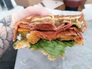 California dreamin' burger (vegan nuggets, vegan bacon, guacamole, vegan cheese) at A Burgers in Nancy