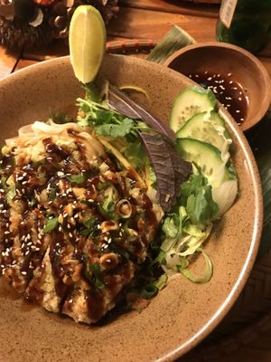rice noodles and crispy tofu #Veganuary at Pho 45 in Erfurt