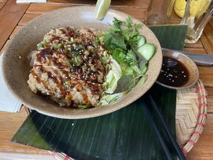 Rice noodles with crispy tofu and salad  at Pho 45 in Erfurt
