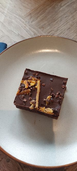 Chocolate orange brownie at Figaro in Wingerworth