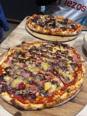BBQ ‘bacon’ pizza and falafel pizza  at Figaro in Wingerworth