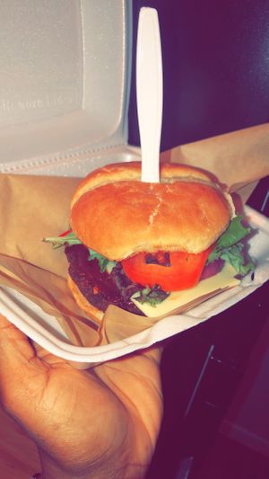 Tri Bean Burger w/ The Works! at ChubbyVegan in Houston