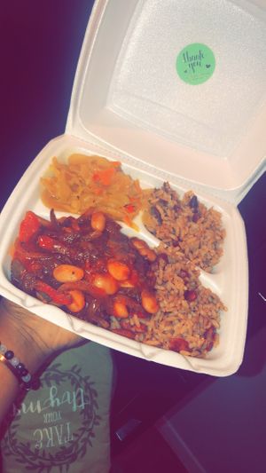 Vegan Jamaican Noxtails & Butter Beans w/ Rice & Peas & Curry Cabbage  at ChubbyVegan in Houston