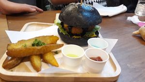 Tonkatsu burger at I'm Your Vegan in Chiang Mai