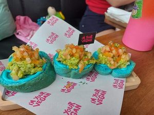 Blue guac toast at I'm Your Vegan in Chiang Mai