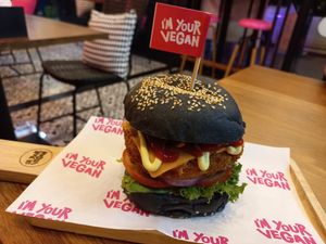 Tonakatsu burger at I'm Your Vegan in Chiang Mai