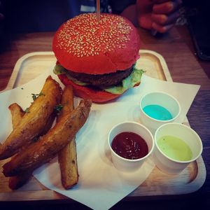 Classic burger and wedges at I'm Your Vegan in Chiang Mai
