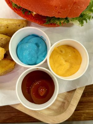 Dips: Spicy garlic, Spicy cheese, Ketchup   at I'm Your Vegan in Chiang Mai