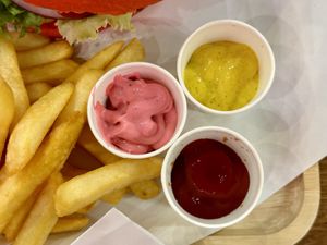 Dips: Pink truffle, Curry mayo, Ketchup   at I'm Your Vegan in Chiang Mai
