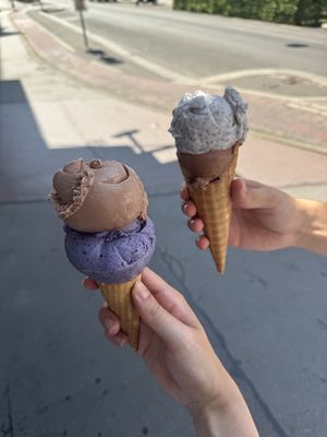 Zotter chocolate, blueberry lavender (left); Mohn and dark chocolate (right)   at Veganista Ice Cream XI in Vienna