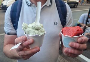 Green colour: basil, purple colour: lavender, red colour: strawberry at Veganista Ice Cream XII in Vienna