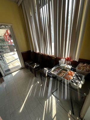 Condiment and indoor seating  at Hong Kong Bistro in Apalachicola