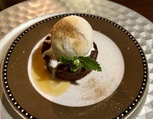 Date pudding with ice cream and caramel sauce  at The Seedling Vegan Kitchen at Old Joe's Kaia in Nelspruit