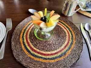 Coconut yogurt with granola and fruit  at The Seedling Vegan Kitchen at Old Joe's Kaia in Nelspruit