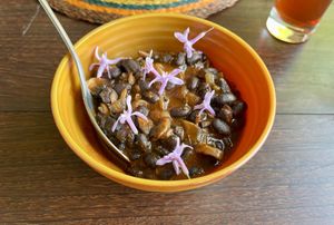 Black beans with mushrooms  at The Seedling Vegan Kitchen at Old Joe's Kaia in Nelspruit