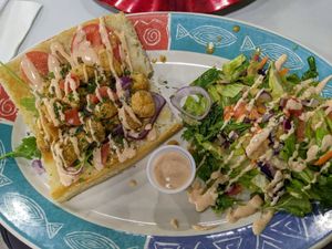 Awesome Oyster Mushroom po-boy with side salad at Kales Kitchen  in Houston