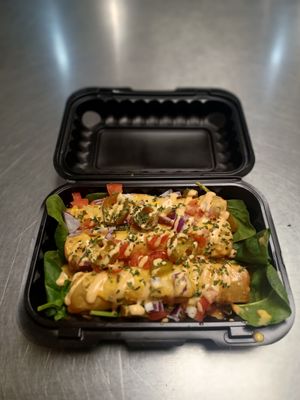 Handrolled cheezy taquitos at Kales Kitchen  in Houston