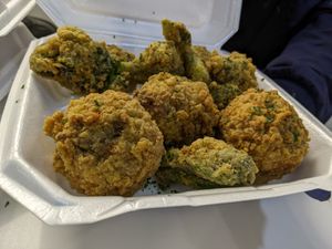 Fried broccoli bites, Mac & cheese balls at Kales Kitchen  in Houston