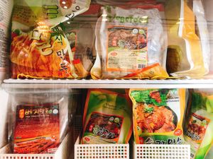 Vegan Frozen Food such as dumpling, cutlet, jerky, bbq. Nice selection  at Loving Hut - YeoungDong 1st in Yeongdong