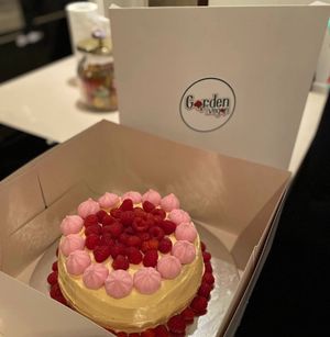 Raspberry ripple cake  at Garden of Vegan in St Albans