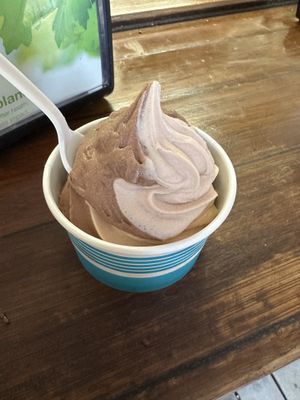Chocolate and cookie butter swirl  at Port Jefferson Ice Cream Cafe in Port Jefferson