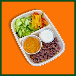 Buddha Bowl
Turmeric Quinoa and Lime coriander black beans alongside hydroponic spring mix, cucumbers and peppers.  Served with red pepper hummus and cashew ranch. Uniquely fresh at P2F Meals in Fort Myers