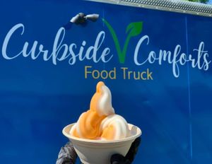 Vegan soft-serve ice cream…. Orange/vanilla twist.  at Curbside Comforts in Gorham
