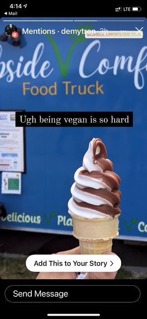 Vegan soft-serve ice cream… vanilla/chocolate twist.   at Curbside Comforts in Gorham