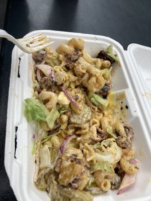 Comfort burger Mac and cheese  at Curbside Comforts in Gorham