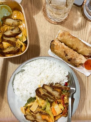 Spring Rolls; Vegan Duck with Curry at Phở Hà Nội in Linz