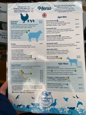 Menu at Cardigan Island in Gwbert