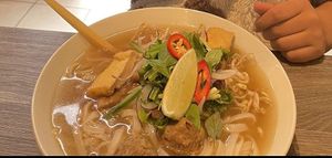 This was their Pho. The owner came up to me and advised me to add Hoisin. "No Hoisin no Pho". at EatHappy Vegan in Oslo