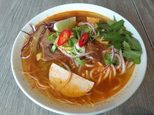 Bun Hue spicy soup  at EatHappy Vegan in Oslo