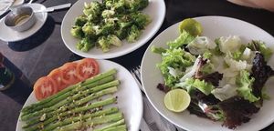 Asparagus and salad in India ! at Naya Athithi Pure in Kovalam