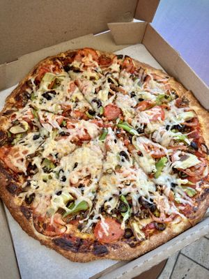  Veggie Lovers Pizza with Vegan Cheese  at Fat Tomato Pizza in Hermosa Beach