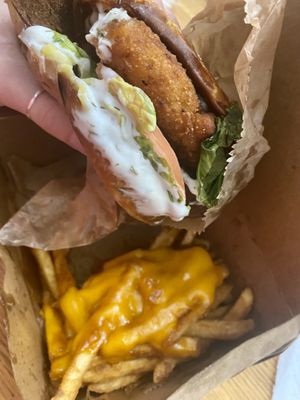 Club Birdy and Fries with Cheese at Underground Vegan in Birmingham