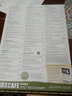 Speisekarte at Park Café in Munich