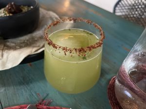 West Side Rickey. Cucumber, lime, mint syrup. Very refreshing.  at El Armadillo Mazunte in Mazunte