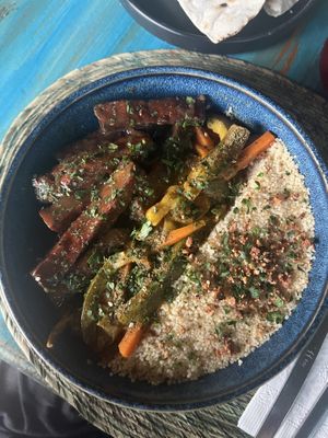 Orange seitan   at El Armadillo Mazunte in Mazunte
