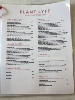 Food menu at Plant Lyfe in Toronto
