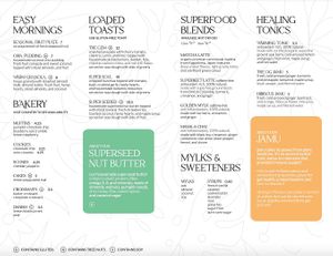 Cafe Menu at Plant Lyfe in Toronto